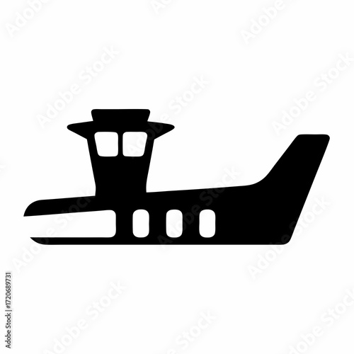 Silhouette illustration of an air traffic control tower, an aviation icon