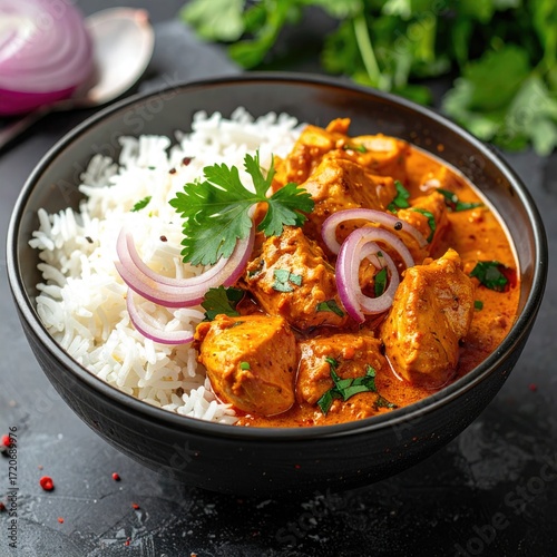 Bowl of chicken curry over rice (1)