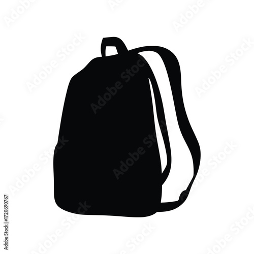 Silhouette of a simple black backpack for school, hiking, or travel