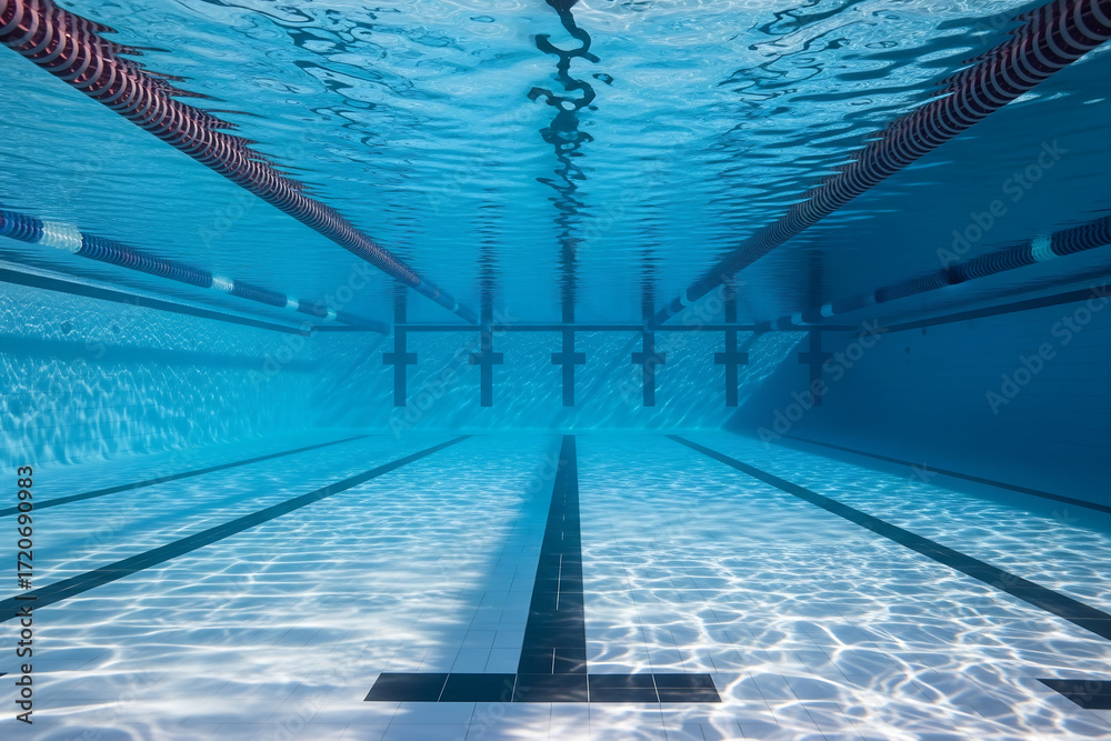 Obraz premium Underwater view of a swimming pool with lane lines