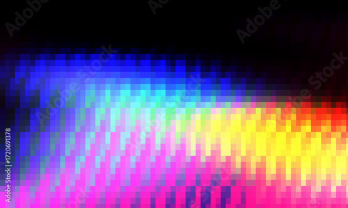 Vibrant dreamlike sunset gradient with fractal vertical glass effect in deep magenta, warm orange and soft blue tones. Nature beauty inspired glowing sunset over tranquil sea. Vector illustration