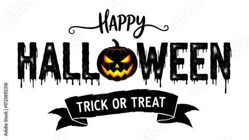 Spooky Halloween Greeting: A captivating Halloween message with a glowing jack-o'-lantern, setting the tone for festive fun, the essence of spooky season, complete with Trick or Treat.