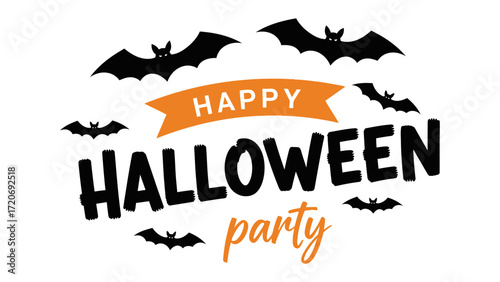 Halloween Party Invitation: A festive invitation design, with playful silhouettes of bats soaring against a backdrop of a banner wishing everyone a Happy Halloween.