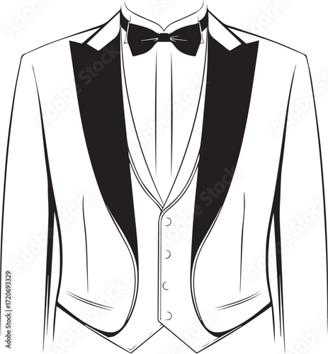 Classic Formal Attire: An elegant illustration of a formal suit, complete with a bow tie, highlighting timeless style and sophistication, perfect for any special occasion.