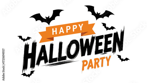 Happy Halloween Party: A captivating Halloween party banner, festooned with silhouetted bats and the celebratory message, evokes a sense of festive enchantment.