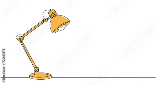 Yellow desk lamp with adjustable arm on white background  