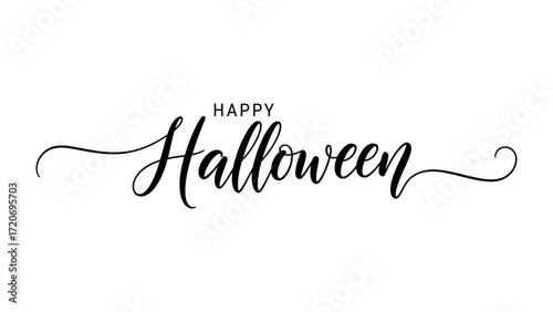 Happy Halloween Lettering: Elegant calligraphy spells out Happy Halloween with a touch of spooky charm. Perfect for cards, posters, and digital media.