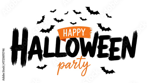 Spooky Halloween Party: Festive Halloween party invitation design, featuring whimsical bats fluttering across a bold typography, inviting to celebrate.