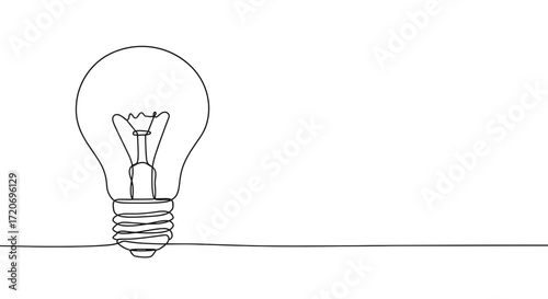 Simple line art of light bulb on white background  