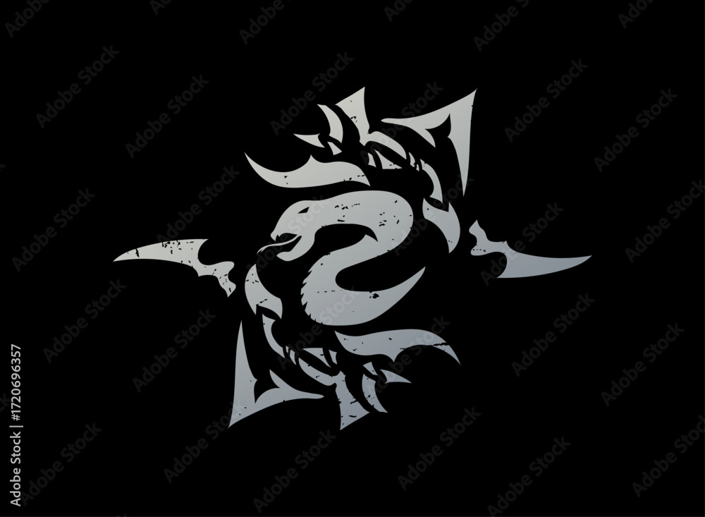 Fototapeta premium Snake Emblem Tier Icon – Tribal Serpent Crest Badge for RPG Ranking System, Esports Clan Logo, Fantasy Game UI, Adventure Quest Rank Step, Medieval Symbol Design Asset
