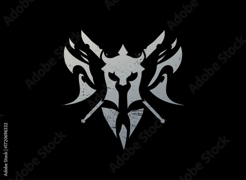Warrior Helmet Emblem – Medieval Knight Crest Badge with Crossed Weapons for Fantasy RPG Ranking, Esports Clan Logo, Adventure Quest UI Icon, Battle Tier Symbol Design