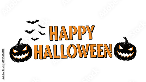 Happy Halloween Celebration: Spooky pumpkins and playful bats adorn a festive design, evoking the spirit of Halloween. 