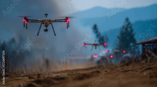 Autonomous drone swarms use AI to coordinate large-scale environmental monitoring and disaster response, providing real-time data to enhance situational awareness and decision-making.