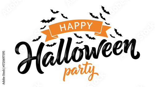 Happy Halloween Party Text Design: A spooky design perfect for invitations, posters, and digital media, radiating festive excitement and the spirit of All Hallows' Eve.