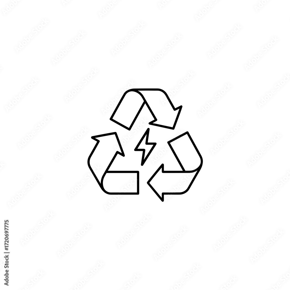 Obraz premium Recycle symbol with arrows and lightning in minimalist line design 