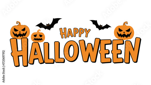 Halloween Celebration with pumpkins and bats: A vibrant illustration embodies the spirit of Halloween, featuring grinning pumpkins, playful bats, and festive text for an engaging design.
