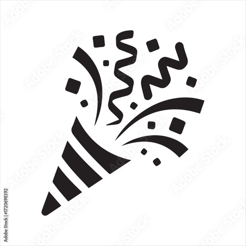 Hand-drawn black and white party popper on white background