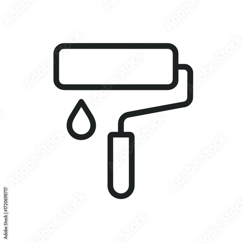 Paint roller with dripping paint in minimal black line style  