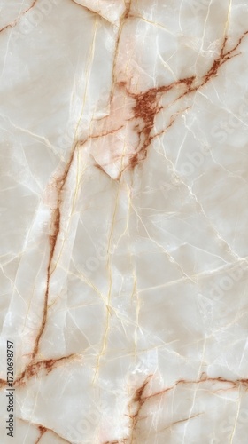 Close-up texture of natural stone with white base and delicate veins in light pink, light brown, and white-brown,