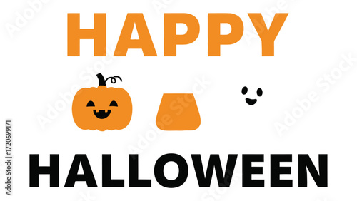 Spooky Delight: A vibrant graphic illustration sets the scene for a cheerful Halloween celebration, featuring a grinning pumpkin, friendly ghost and an orange element adding a touch of festive color.