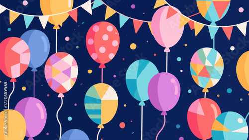 Festive atmosphere balloon decoration background picture, hand-drawn vector illustration