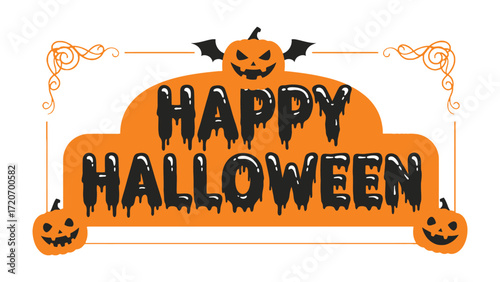 Happy Halloween Sign: A vibrant and eye-catching Halloween sign design, featuring grinning pumpkin, spooky lettering, and decorative accents, evoking the festive spirit of All Hallows' Eve.