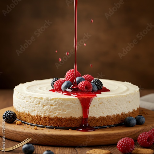 Cheesecake with berries and sauce