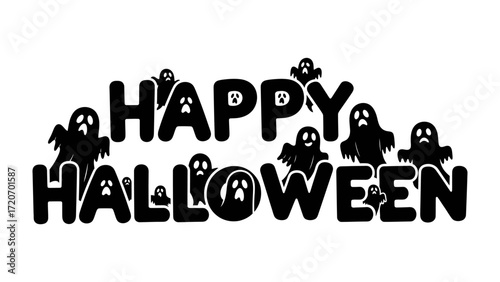 Happy Halloween Typography: A spooky and playful design spells out Happy Halloween with ghostly silhouettes playfully integrated into the typography.