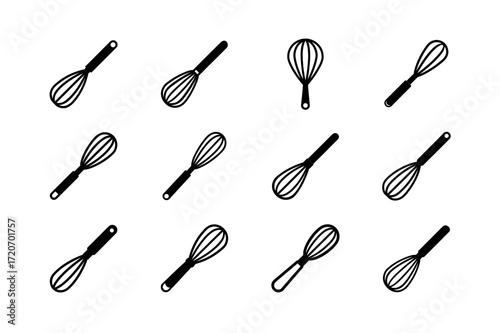 Whisk Icon Set – Kitchen Utensil and Egg Beater Silhouette Collection
