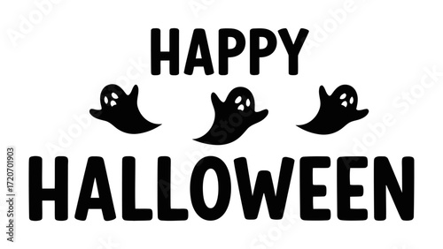 Spooky Halloween: Happy Halloween text with ghostly silhouettes, perfect for festive holiday greetings.