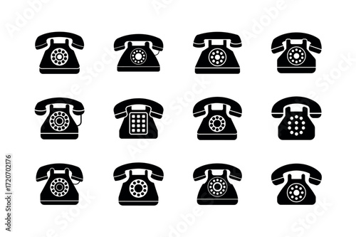 Retro Telephone Vector Icons – Rotary Dial, Landline, and Communication Set