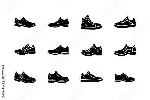 Men Shoes Icons – Formal and Casual Footwear Vector Set