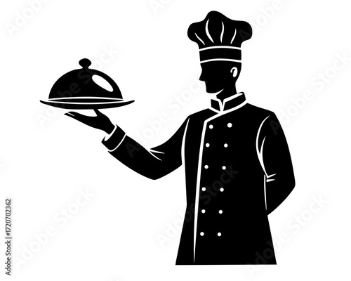 Chef serving food silhouette vector