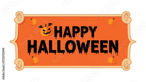 Happy Halloween Banner: A spooky illustrated banner spells out Happy Halloween, featuring jack-o'-lanterns and a stylish, festive design, setting the scene for a night of fun and fright.