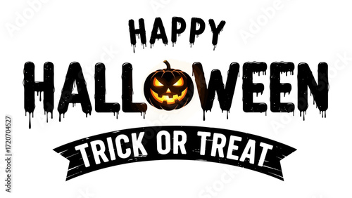 Spooky Halloween Typography: A captivating design, with a carved pumpkin illuminated at its heart, boldly proclaiming the joyous spirit of Happy Halloween and the playful phrase Trick or Treat.