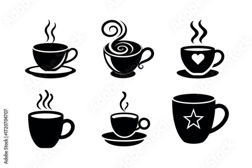 Coffee Cup Icons – Hot Drink, Cafe Mug, and Beverage Silhouettes