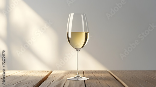 Two crystal glasses of white wine champagne on a table, an alcoholic beverage for a celebration dinner party