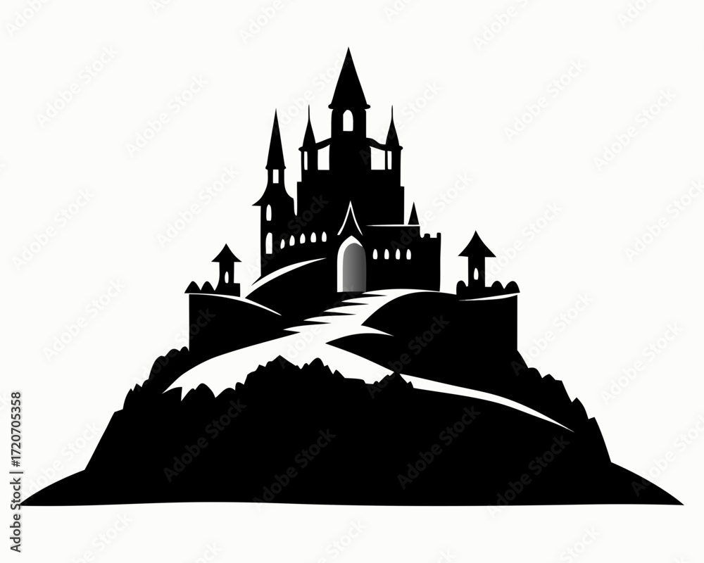 Obraz premium Castle on hill silhouette vector 