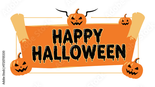 Happy Halloween banner: Festive banner celebrating Halloween with carved pumpkins. A festive and thematic design. 