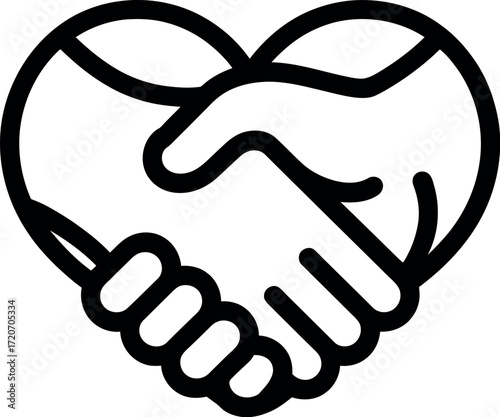 Symbol of connection and partnership formed by two hands shaking within a heart shape