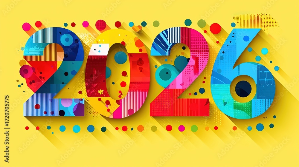 Fototapeta premium Pop Art ��2026�� with Geometric Patterns and Dots