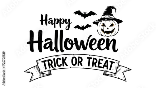 Halloween Typography: A festive and spooky Halloween-themed design, featuring Happy Halloween and Trick or Treat typography, along with iconic symbols such as bats and a pumpkin.