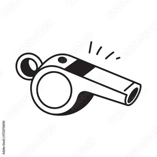Stylized Whistle Illustration with Sound Emanating in Black and White