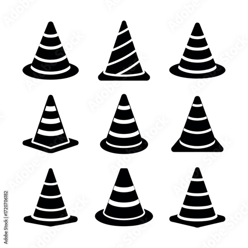 Traffic Cone Icons – Safety, Construction, and Road Warning Symbols