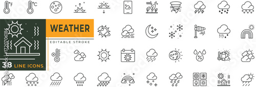 Weather line icon set with editable stroke. Vector illustration.