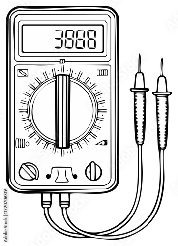 Digital Multimeter Electrical Measurement Tool Sketch Illustration