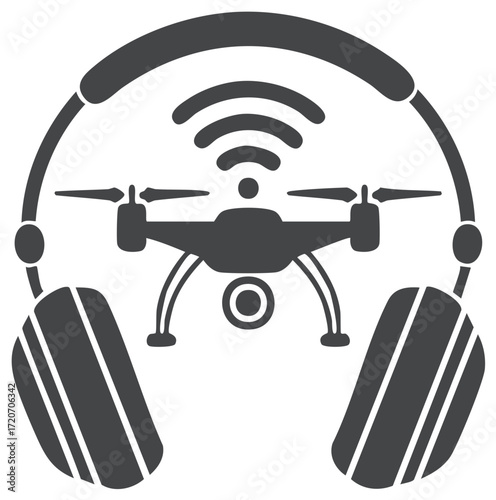 Drone Surveillance Listening Device Concept, Aerial Technology with Headphones Icon