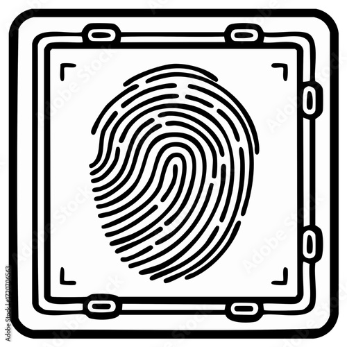 Fingerprint scanner outline with registration marks for biometric identification technology