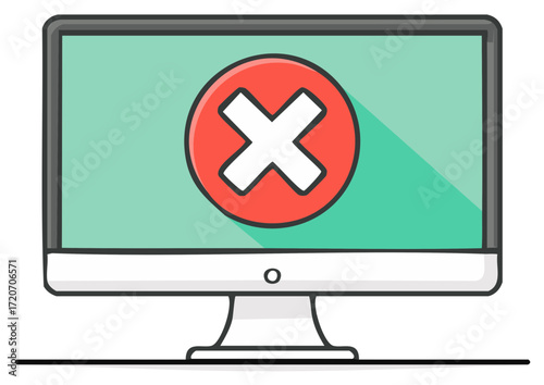 Error Message Illustration on Computer Screen with Red X Mark and Trendy Flat Design