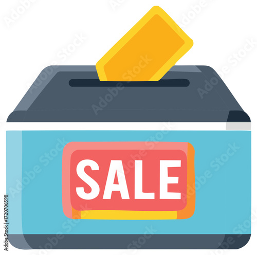 Donation box with SALE sign and yellow paper for online business